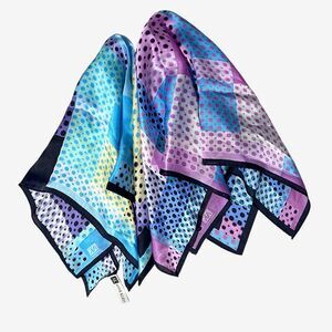 lot 2 Anne Klein silk scarf hand rolled edges geo prints blues purples greens